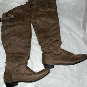 Taupe Suede like Knee-High Boots